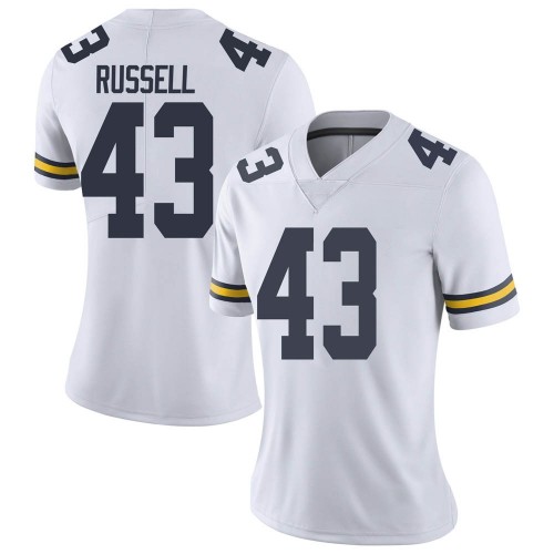 Andrew Russell Michigan Wolverines Women's NCAA #43 White Limited Brand Jordan College Stitched Football Jersey OUU7054KG